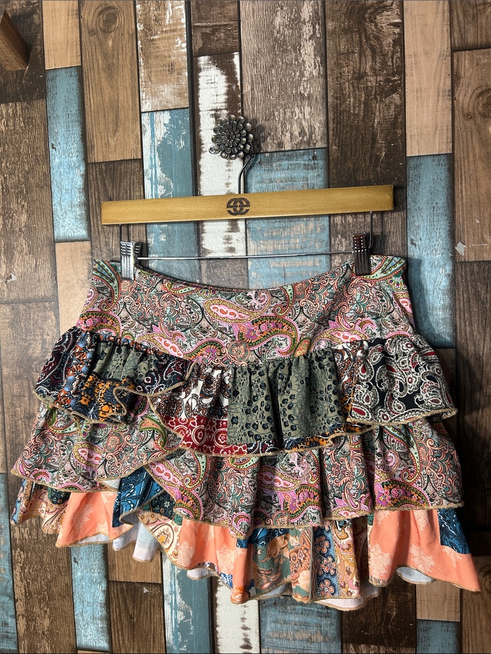 SHEIN Multicolor Paisley Tiered Ruffle Mini Skirt
